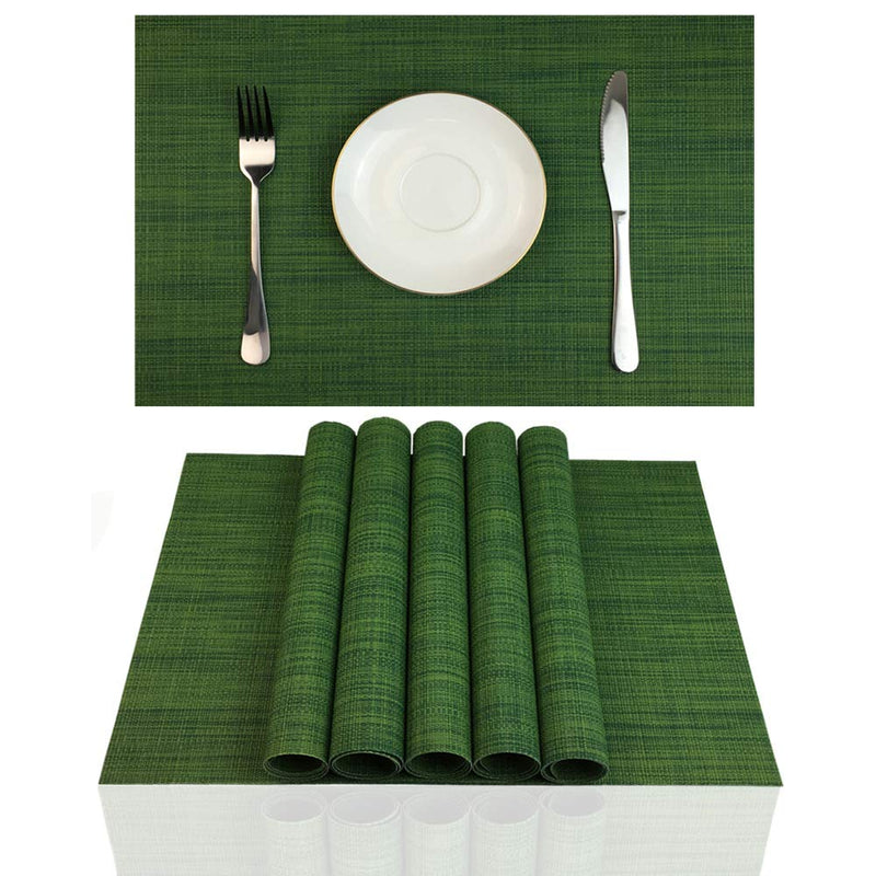 [Australia - AusPower] - Placemats Set of 6 for Dining Table Stain Resistant Washable PVC Kitchen Table Mats Woven Vinyl Wipeable Table Placemat,Easy to Clean(Algae Green) 