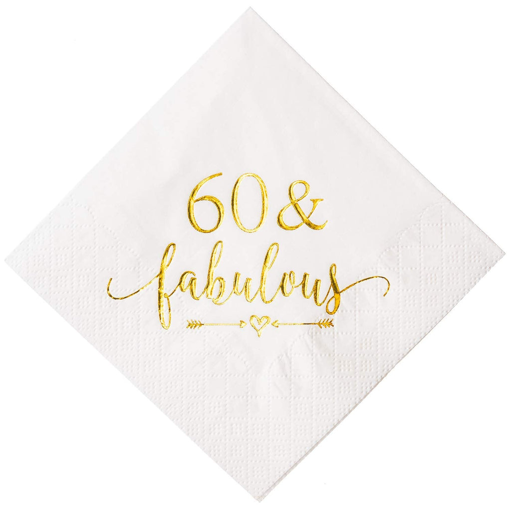 [Australia - AusPower] - Crisky 60 and Fabulous Cocktail Napkins Gold for Women 60th Birthday Decorations, 60th Birthday Bevergae Dessert Table Supplies, 50Pcs, 3-Ply 