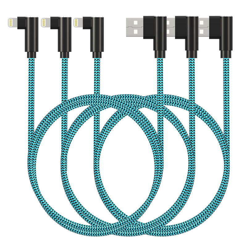 [Australia - AusPower] - iPhone Charger [Apple MFi Certified] 90 Degree 10ft 3 Pack Lightning Cable Braided Right Angle Charging Cord Compatible with iPhone 13 12 11 Pro,12 Mini XS Max 8 7 Plus 6 iPad (Blue,10 Foot) Blue 