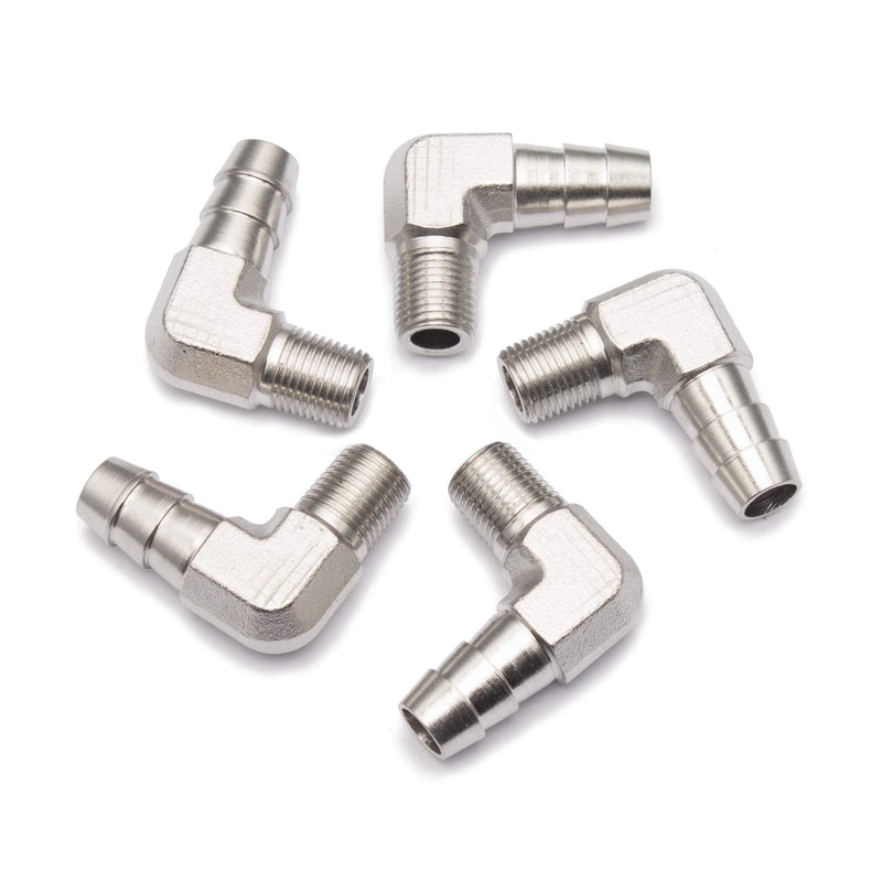 [Australia - AusPower] - LTWFITTING 90 Degree Elbow Stainless Steel 316 Barb Fitting 3/8" ID Hose x 1/8" Male NPT Air Gas (Pack of 5) 