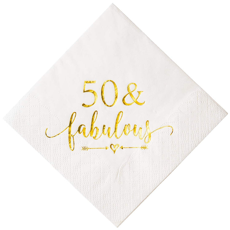 [Australia - AusPower] - Crisky 50 and Fabulous Cocktail Napkins Gold for Women 50th Birthday Decorations, 50th Birthday Bevergae Dessert Table Supplies, 50Pcs, 3-Ply 