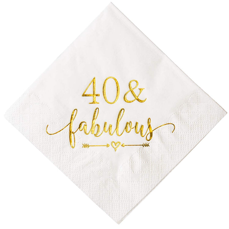 [Australia - AusPower] - Crisky 40 and Fabulous Cocktail Napkins Gold for Women 40th Birthday Decorations, 40th Birthday Bevergae Dessert Table Supplies, 50Pcs, 3-Ply 