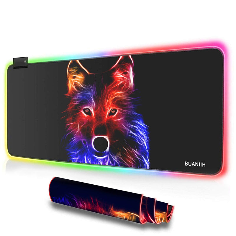 [Australia - AusPower] - RGB Gaming Mouse Pad Large (31.49" x 11.81" x 0.15"), Extra Large Soft LED Extended Mouse Pad Computer Keyboard Mat,Durable Stitched Edges and Non-Slip Rubber Base wolf 