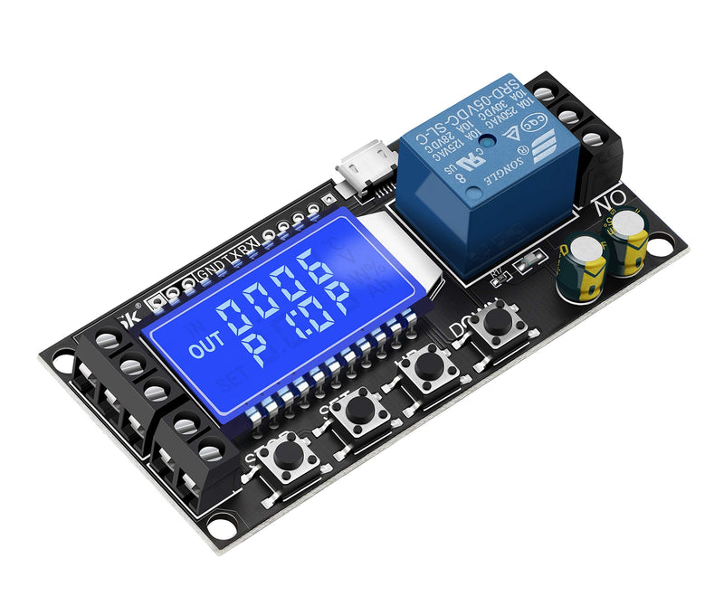 [Australia - AusPower] - DROK Time Delay Relay, Timer Delay Controller Module DC 5V 12V 24V Delay-Off Cycle Timer 0.01s-9999mins Adjustable Trigger Delay Switch Control Relay Board with LCD Display Support Micro USB 5V Input Black 