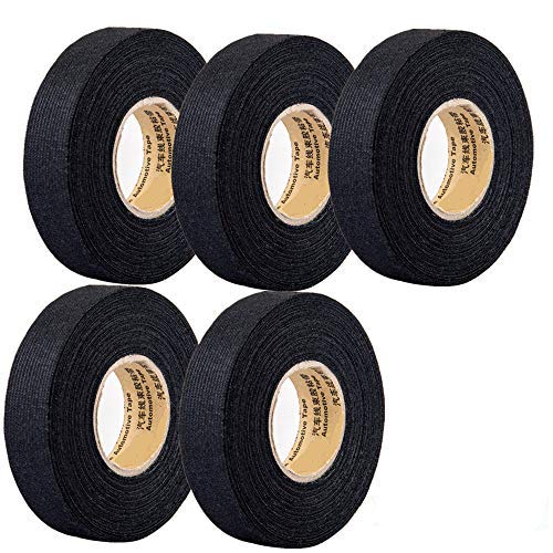 [Australia - AusPower] - 5 Rolls Wire Loom Harness Tape, Wiring Harness Cloth Tape, Wiring Loom Harness Adhesive Cloth Fabric Tap， Adhesive Fabric Tape for Automobile ，Wire harnessing Noise Damping Heat Proof(15 mm x 15 m) 