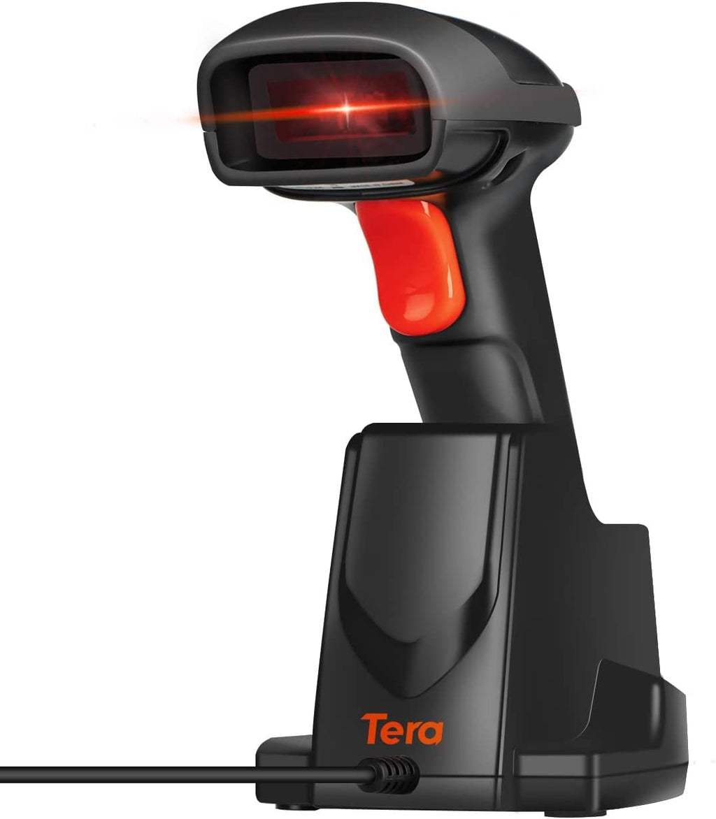 [Australia - AusPower] - Tera 1D Wireless Barcode Scanner USB Cradle Charging Base Handheld Laser Bar Code Reader 1D Automatic Sensing Fast and Precise Scanner Model 6100 