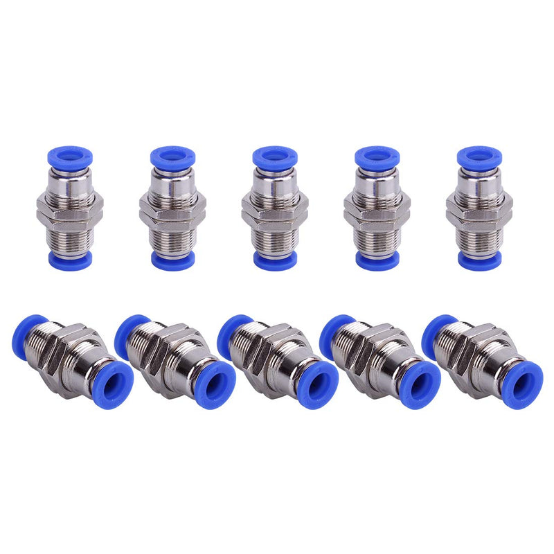 [Australia - AusPower] - SNS SPM-1/4 Tube OD 1/4 NPT Bulkhead Union Nickel Plated Brass Push to Connect Fittings 10 PCS Per Pack 