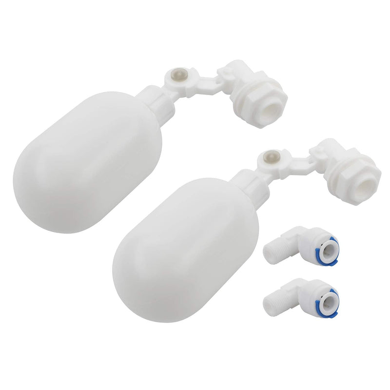 [Australia - AusPower] - Pxyelec 2pcs Water Filter Float Ball Valve with 1/4 inch Quick Connect Push in to Connect Tube Fittings, Adjustable Plastic Float Valve for Aquarium Water Purifiers Reverse Osmosis System ( White ) 