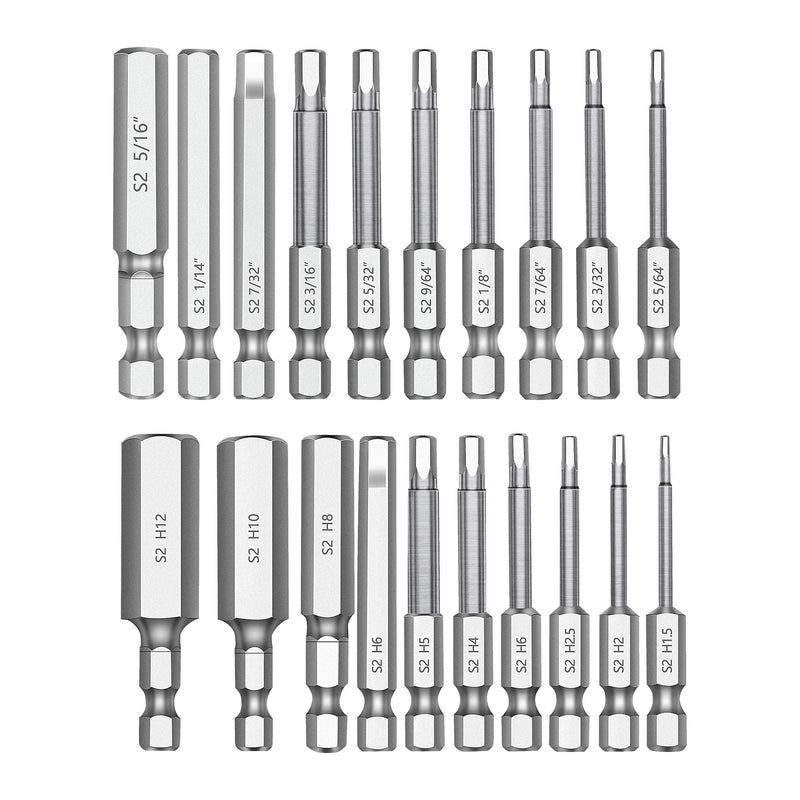 [Australia - AusPower] - MulWark Hex Head Allen Wrench Drill Bit Set 20PC (10pc Metric & 10pc SAE), 2.3" Long 1/4" Diameter Quick Release Shank Magnetic Screwdriver Bit Set for Assembling Furniture 