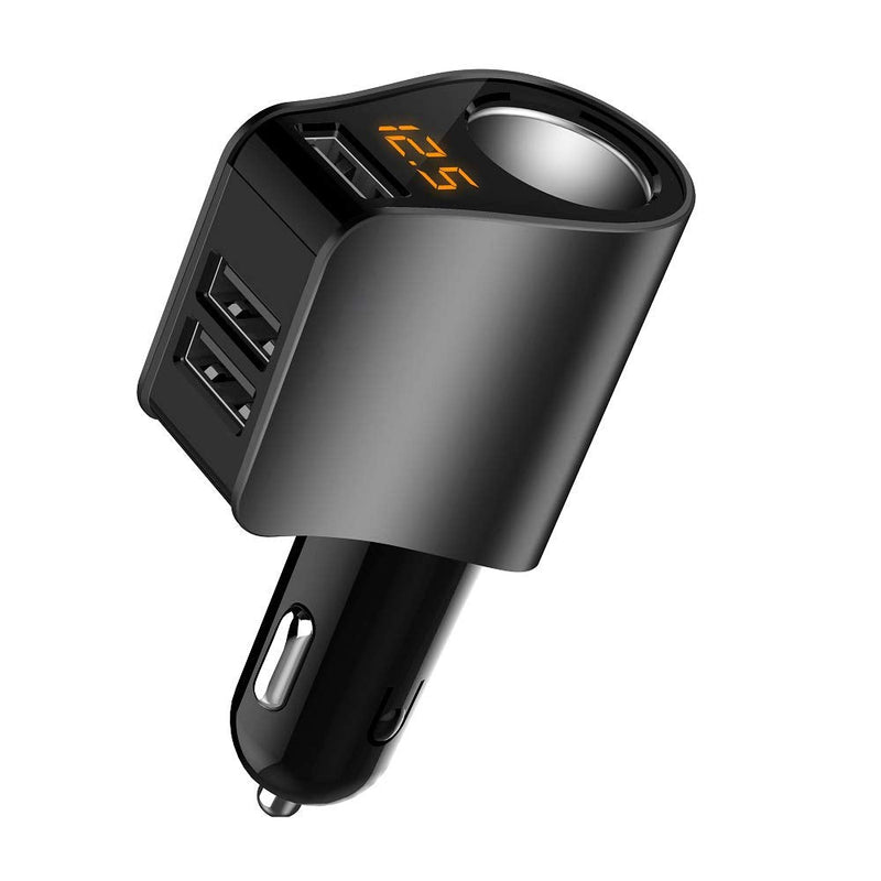 [Australia - AusPower] - Car Charger,Multi USB Cigarette Lighter Adapter,Socket Splitter with 3 USB and Voltage Meter,Compatible with iPhone,iPad,Apple Watch,Airpods,Samsung,LG,HTC,GPS,Android Phone (Black) Black 