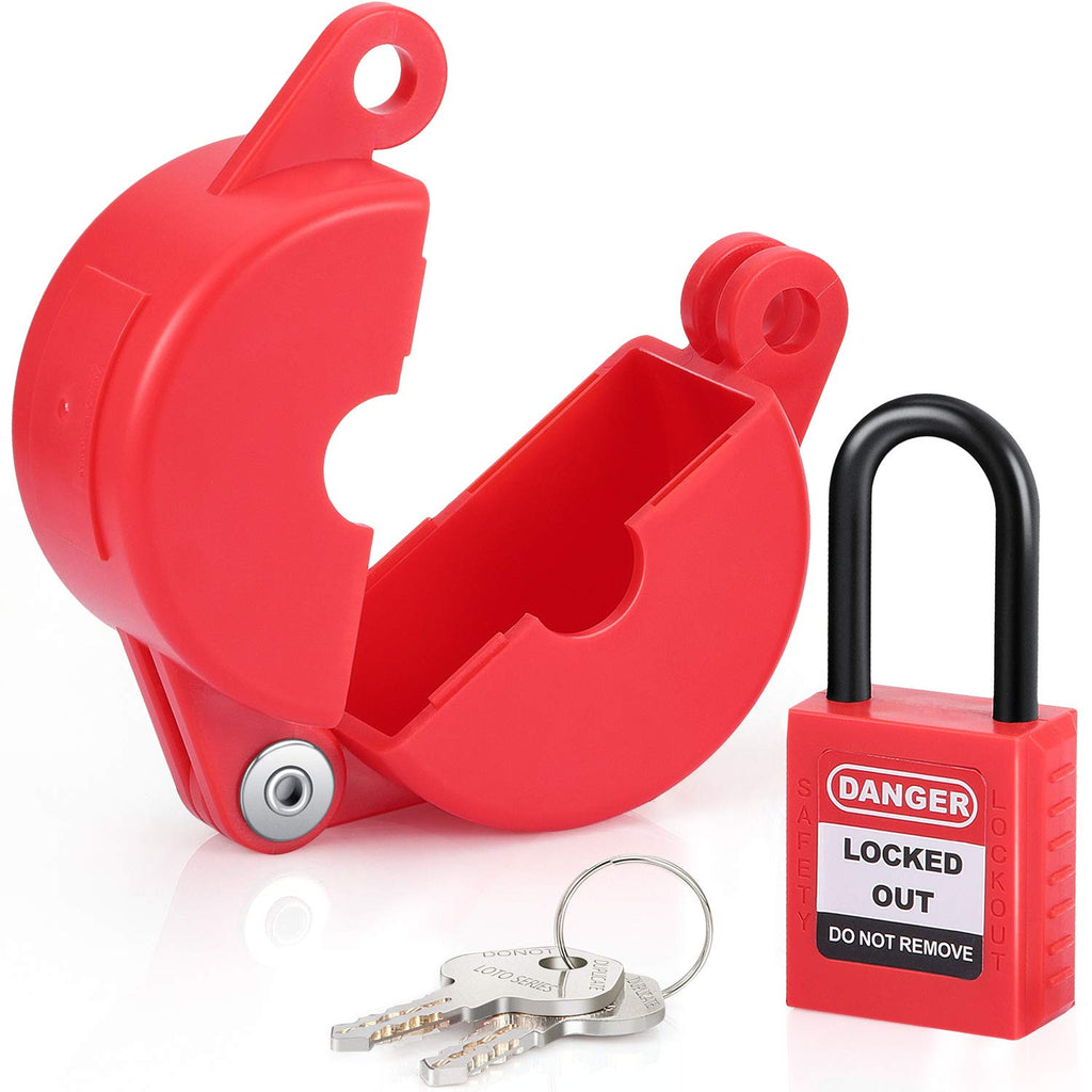 [Australia - AusPower] - Valve Lockout and Safety Padlock Combination Oil Gas Valve Lock Natural Gas Valve for Chemical Industry, 1-2.5 inch, Red 