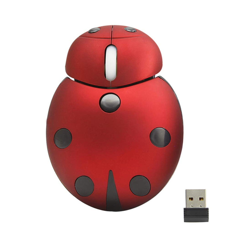 [Australia - AusPower] - Mini Cute Wireless Mouse, Portable Mobile Optical Mouse for Kids,2.4G 3000DPI Animal Ladybug Shape Cordless Computer Mouse Small Tiny Travel Mouse with USB Receiver for Laptop Desktop PC (Red) Red 