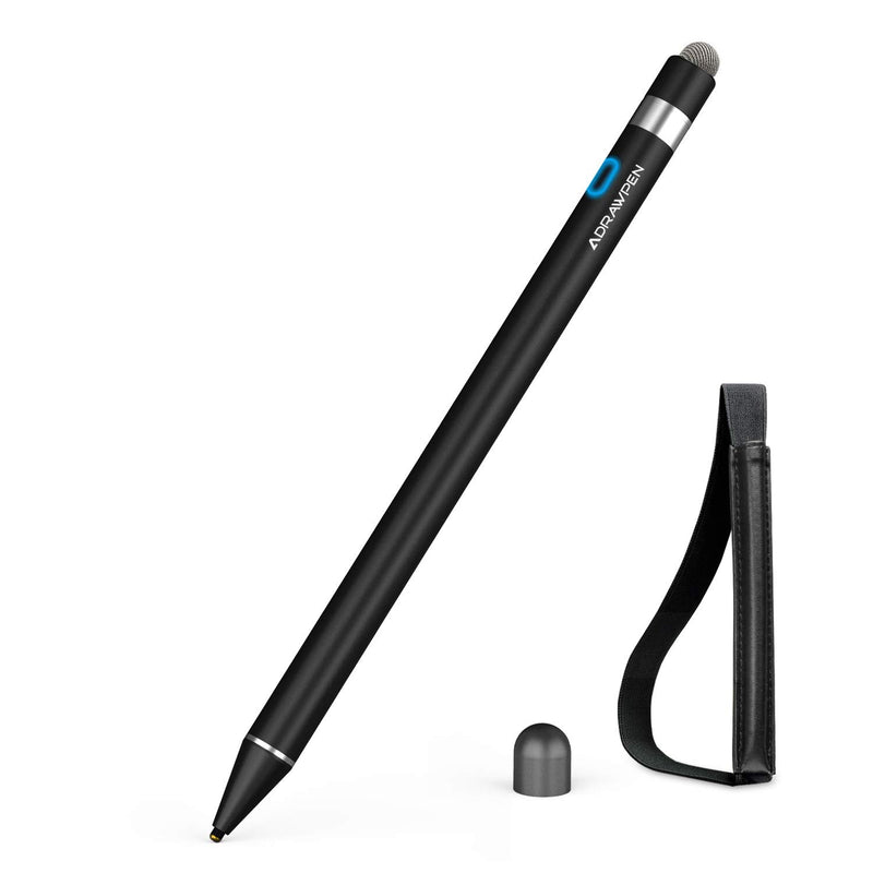 [Australia - AusPower] - Stylus Pen Compatible for Apple iPad, Adrawpen Rechargeable Active Stylus Pen with 2 in 1 Copper & Mesh Fine Tip, 5 Mins Auto Off Smart Pencil Digital Pen for iPad/iPhone/iPad Pro &Android-Black Black 