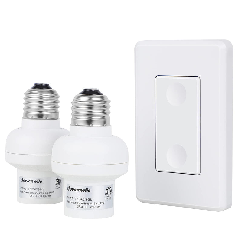 [Australia - AusPower] - DEWENWILS Remote Control Light Socket, 1 Wall Mounted Switch and 2 Bulb Base, No Wiring Required, Wireless Light Switch and Receiver Set, Expandable, ETL Listed, White 