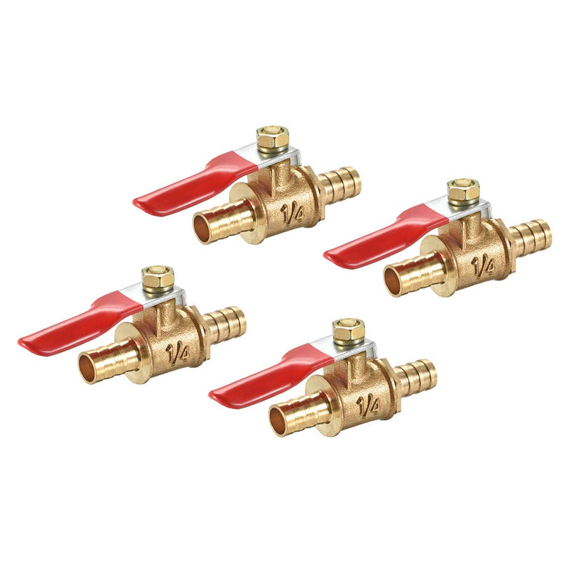 [Australia - AusPower] - uxcell Ball Valve Shut-Off Valve, 8mm Hose Barb to 8mm Hose Barb, Hose Pipe Tube Fittings, 180 Degree Operation Handle, Brass Valve, Pack of 4 