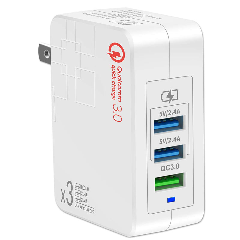[Australia - AusPower] - Fast Charge 3.0 USB Wall Charger (3A Max.) with Dual 5V/2.4A USB Ports (Total 4A), Portable 38W QC3.0 USB Charger Power Adapter with Foldable Plug for iPhone XS/Max/XR/X/8/7/6s/Plus, iPad Pro/Air White 