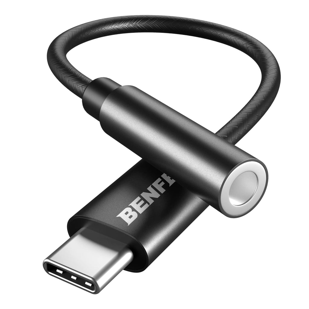 [Australia - AusPower] - USB-C to 3.5mm Headphone Jack Adapter, Benfei USB Type-C to 3.5mm Adapter Nylon Cable [DAC Hi-Res] Compatible with iPad Pro New 2018 2019, Pixle 2/XL/3,HTC, Samsung S10/S8/S9/Note 8 - Black 1 
