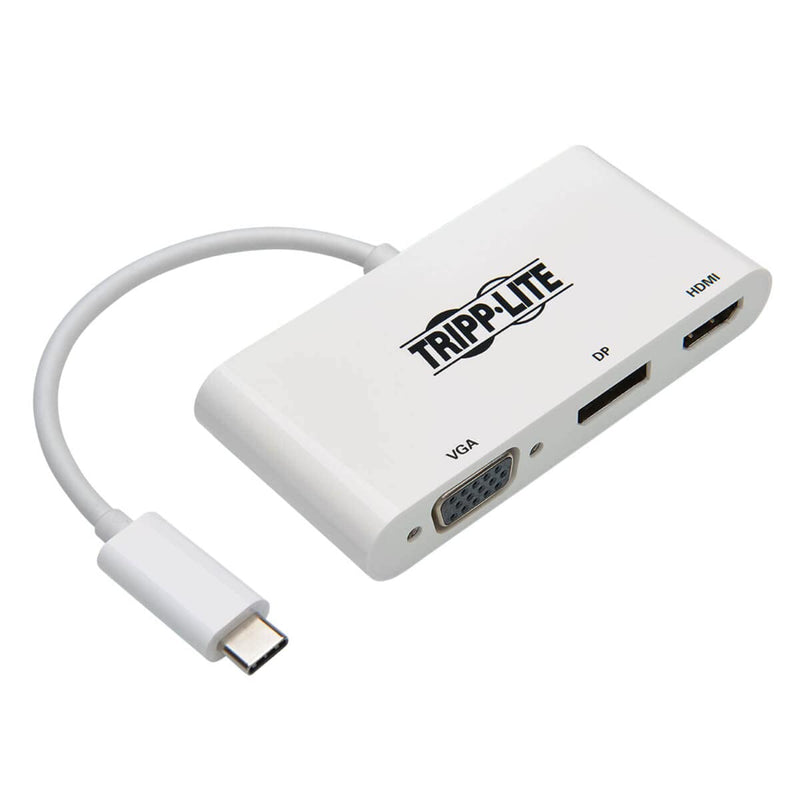 [Australia - AusPower] - Tripp Lite USB C to HDMI/DisplayPort/VGA Adapter (M/F), USB 3.1 Gen 1, Thunderbolt 3 to HDMI/DisplayPort/VGA, 4K Adapter, White (U444-06N-HVDPW) 