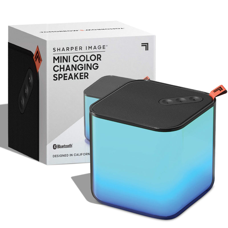 [Australia - AusPower] - SHARPER IMAGE Mini Color Changing Speaker, Sync to Smartphone or Tablet with Bluetooth, Impressive Sound Quality, Stream 4 Hours per Charge, Rechargeable, LED, Speakerphone 3 Inch 