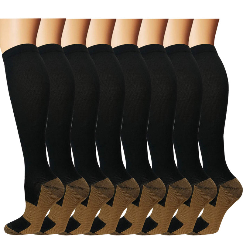 [Australia - AusPower] - Graduated Medical Copper Compression Socks for Men & Women Circulation 8 Pairs 15-20mmHg - Best for Running Athletic Cycling Small-Medium 01 Black 