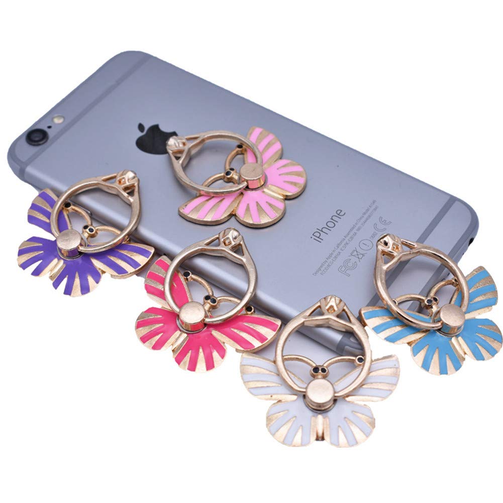 [Australia - AusPower] - ShungFun 5Pcs Cell Phone Ring Stand Holder Shiny Rhinestone Butterfly Pattern Painted Rotating Metal Buckle Tablet Finger Ring Kickstand for All Phones Tablets 