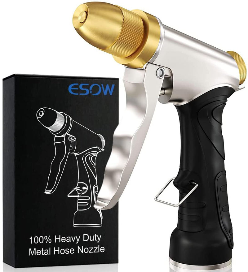 [Australia - AusPower] - ESOW Garden Hose Nozzle 100% Heavy Duty Metal, Full Brass Nozzle & ABS Non-slip Ergonomic Grip, 4 Watering Patterns, High Pressure Metal Spray Gun for Watering Plants, Car Wash and Showering Dog 4 Spray Modes 