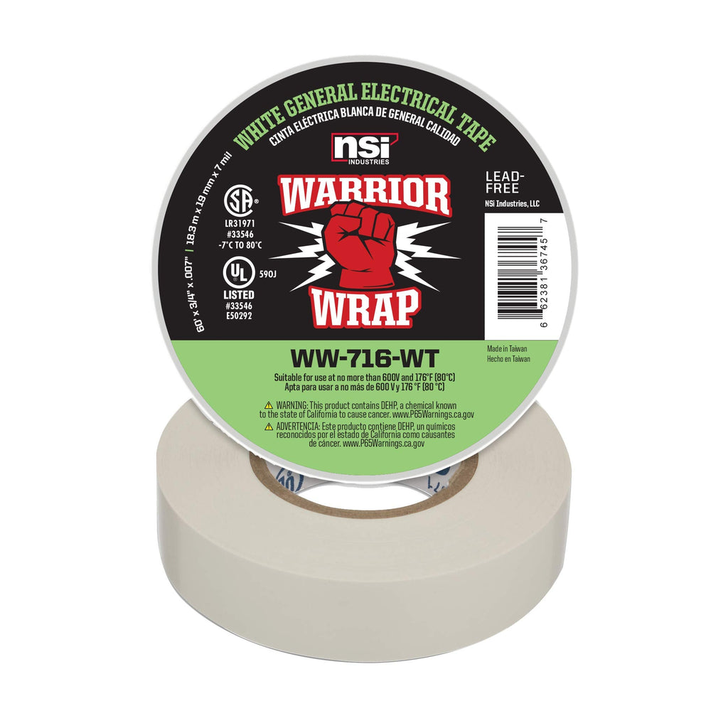 [Australia - AusPower] - WarriorWrap General 3/4 in. x 60 ft. 7 mil Vinyl Electrical Tape, White 