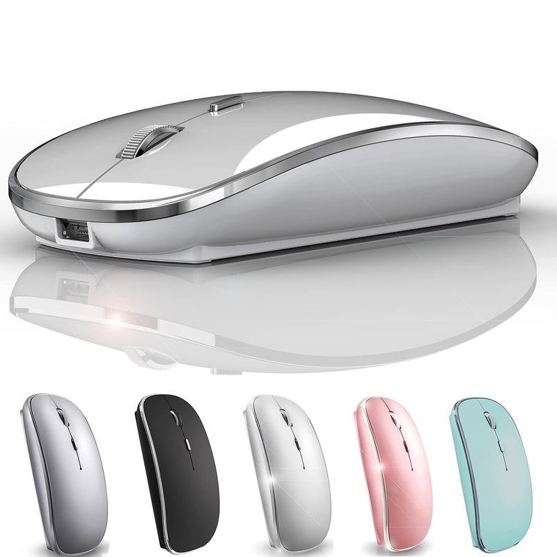 [Australia - AusPower] - Rechargeable Wireless Mouse for Mac Wireless Mouse for Laptop iMac MacBook Pro MacBook Air Desktop Computer Chromebook Windows (Silver) silver 