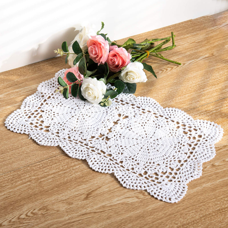 [Australia - AusPower] - Eiyye 2-Pieces Handmade Cotton Crochet Doilies Lace Table Placemats 10.6x16.9 Inch Rectangle (White) White 