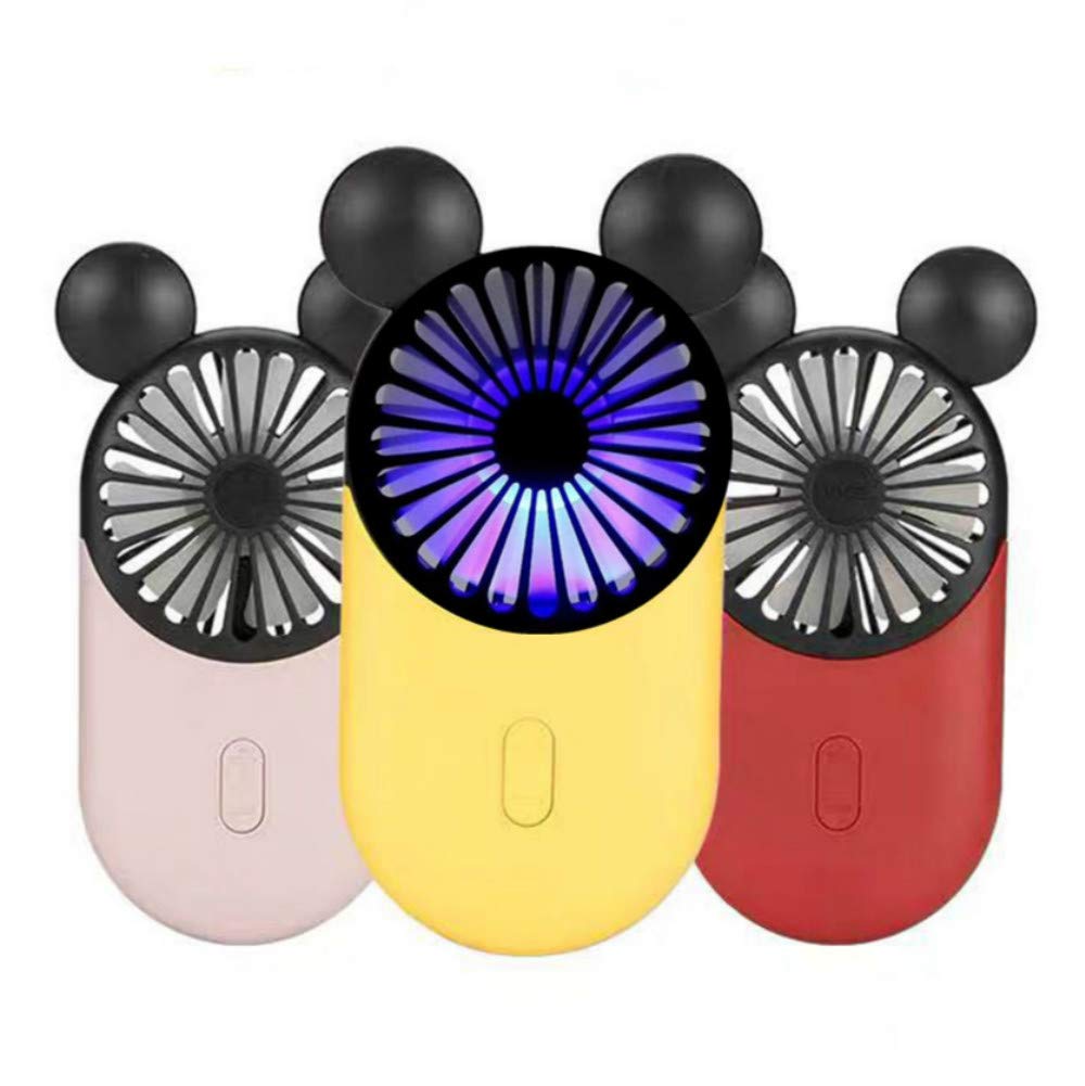 [Australia - AusPower] - Kbinter Cute Personal Mini Fan, Handheld & Portable USB Rechargeable Fan Beautiful LED Light, 3 Adjustable Speeds, Portable Holder, for Indoor Outdoor Activities, Cute Mouse 3 Pack (Red+Pink+Yellow) Red+Pink+Yellow 