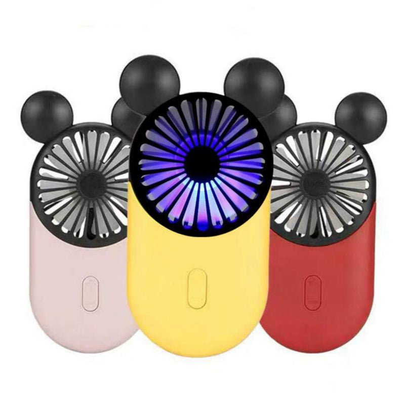 [Australia - AusPower] - Kbinter Cute Personal Mini Fan, Handheld & Portable USB Rechargeable Fan Beautiful LED Light, 3 Adjustable Speeds, Portable Holder, for Indoor Outdoor Activities, Cute Mouse 3 Pack (Red+Pink+Yellow) Red+Pink+Yellow 