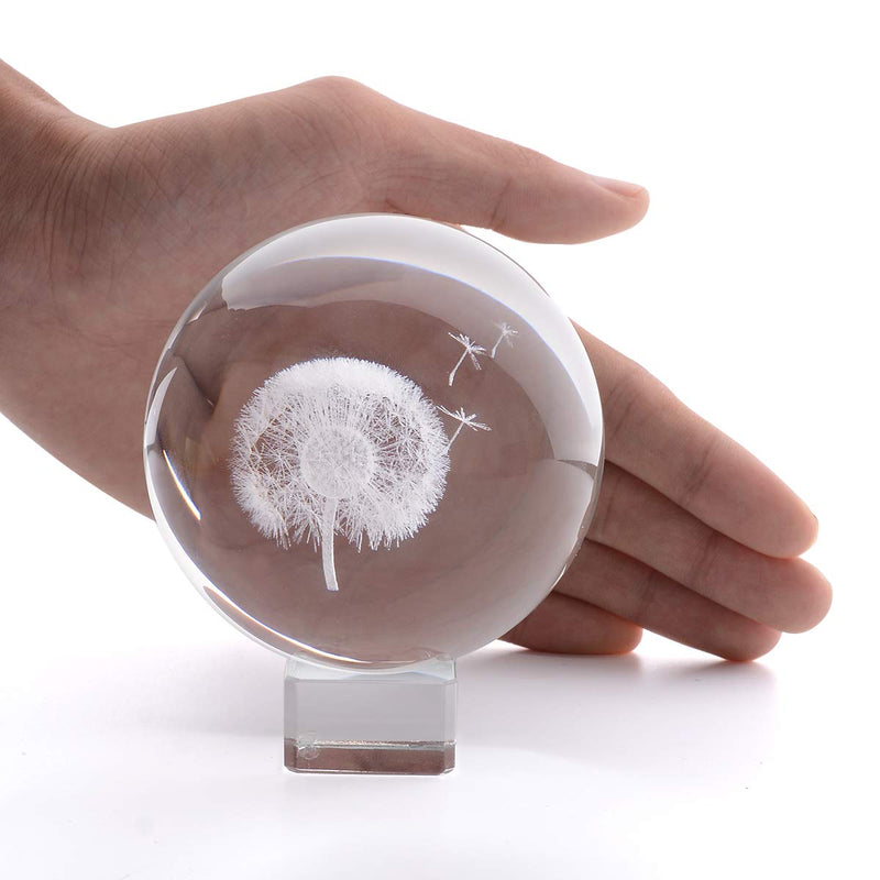 [Australia - AusPower] - 3D Dandelion Crystal Ball Paperweight -LONGWIN 2.4 Inch Laser Engraved Glass Sphere Display Globe Meditation Ball Home Decor with Crystal Stand 60mm 