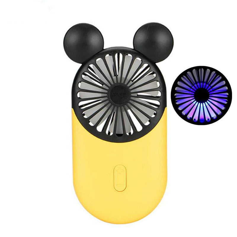 [Australia - AusPower] - Kbinter Cute Personal Mini Fan, Handheld & Portable USB Rechargeable Fan with Beautiful LED Light, 3 Adjustable Speeds, Portable Holder, for Indoor Or Outdoor Activities, Cute Mouse (Yellow) Yellow 