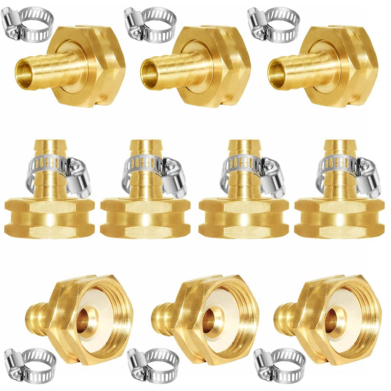 [Australia - AusPower] - Joywayus 10pcs 1/2" Barb x 3/4" Female GHT Thread Swivel Hex Brass Garden Water Hose Pipe Connector Copper Fitting with Stainless Clamp House/Boat/Lawn/Power Wash/Irrigation 3/4"GHT Female 1/2"Barb-10PCS 