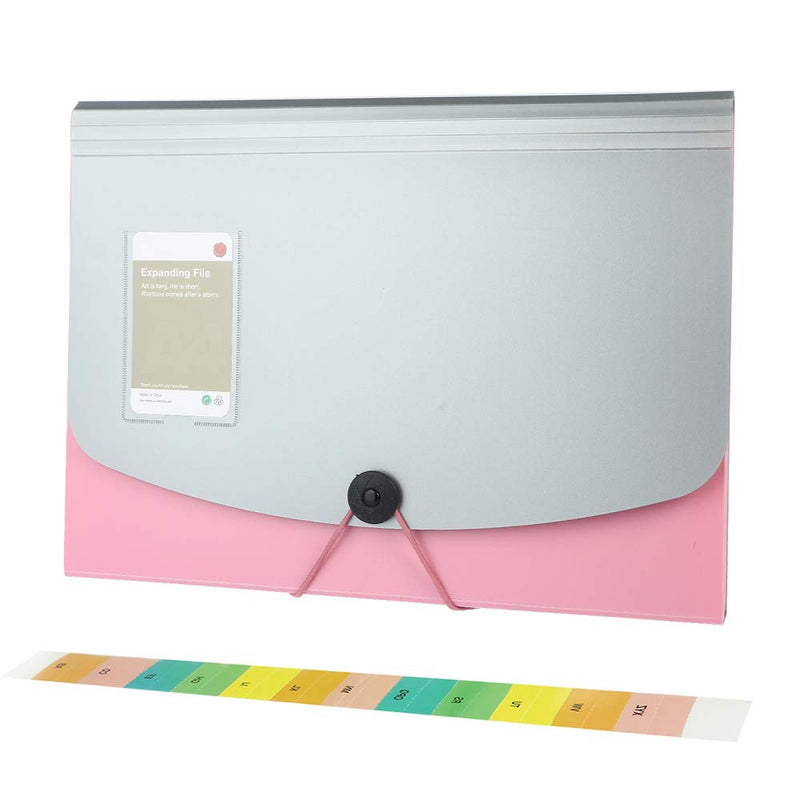 [Australia - AusPower] - Pink Accordion Folder 13 Pocket Accordion File Organizer Expanding File Folder Letter Size , Document Folder with Tabs, Portable File Folders for School, Office, Home Pink 