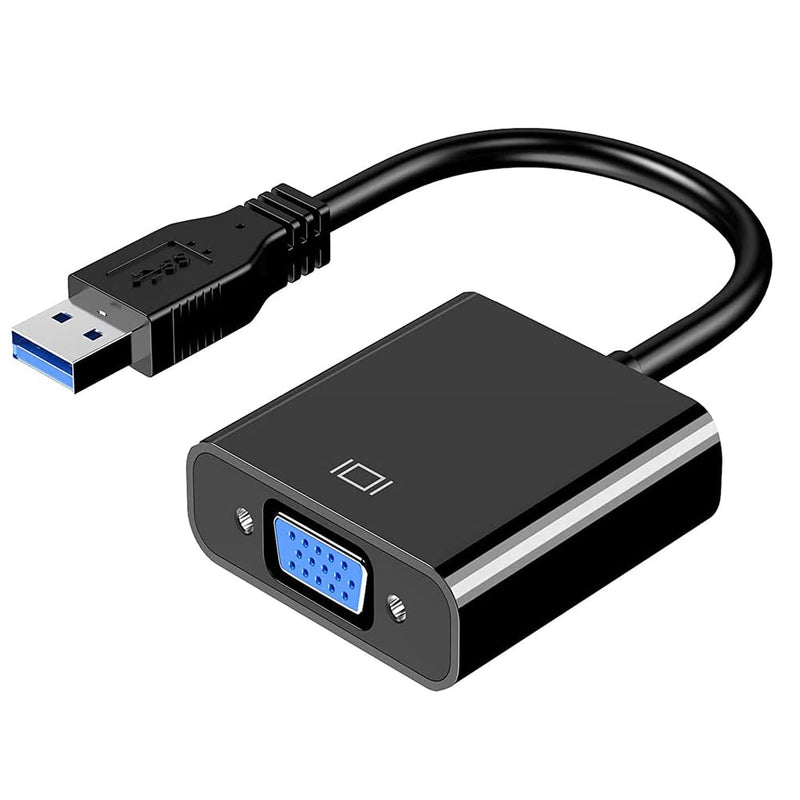 [Australia - AusPower] - USB to VGA Adapter, 1080P Multi-Display Video Converter for Laptop Desktop PC to Monitor, Projector, TV. (Not Support Chromebook and MacBook) Black 