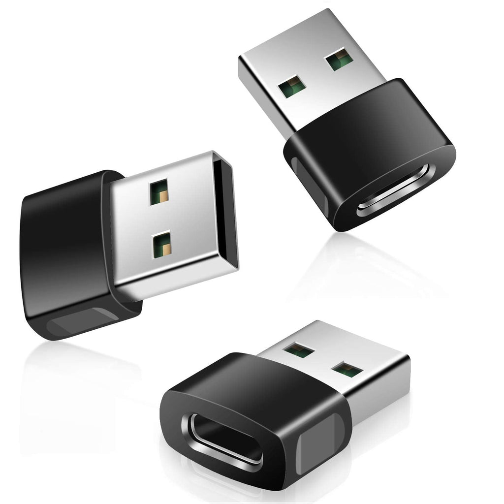 [Australia - AusPower] - USB-C Female to USB Male Adapter 3-Pack,Zinc Alloy Type-C to USB Charger Connector for iPhone 12 13 Pro Max SE,Airpods,iPad Air 5 4 4th/Mini 6 6th/8 9 Generation,Samsung Galaxy S20 S21 Note 20 A71 A72 Black 
