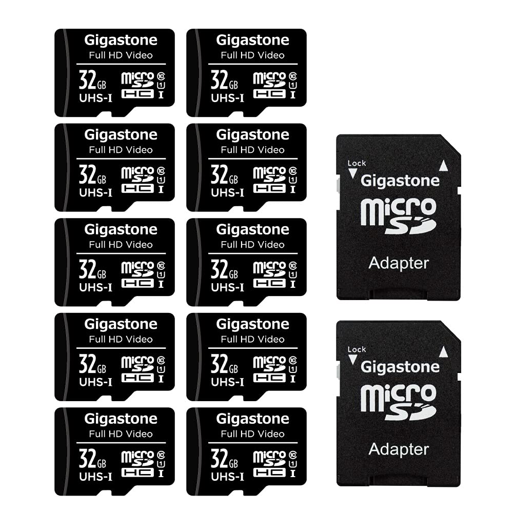 [Australia - AusPower] - Gigastone 32GB 10-Pack Micro SD Card, Full HD Video, Surveillance Security Cam Action Camera Drone, 90MB/s Micro SDHC UHS-I U1 C10 Class 10 FHD Video 32GB 32GB Full HD Video 10-Pack 