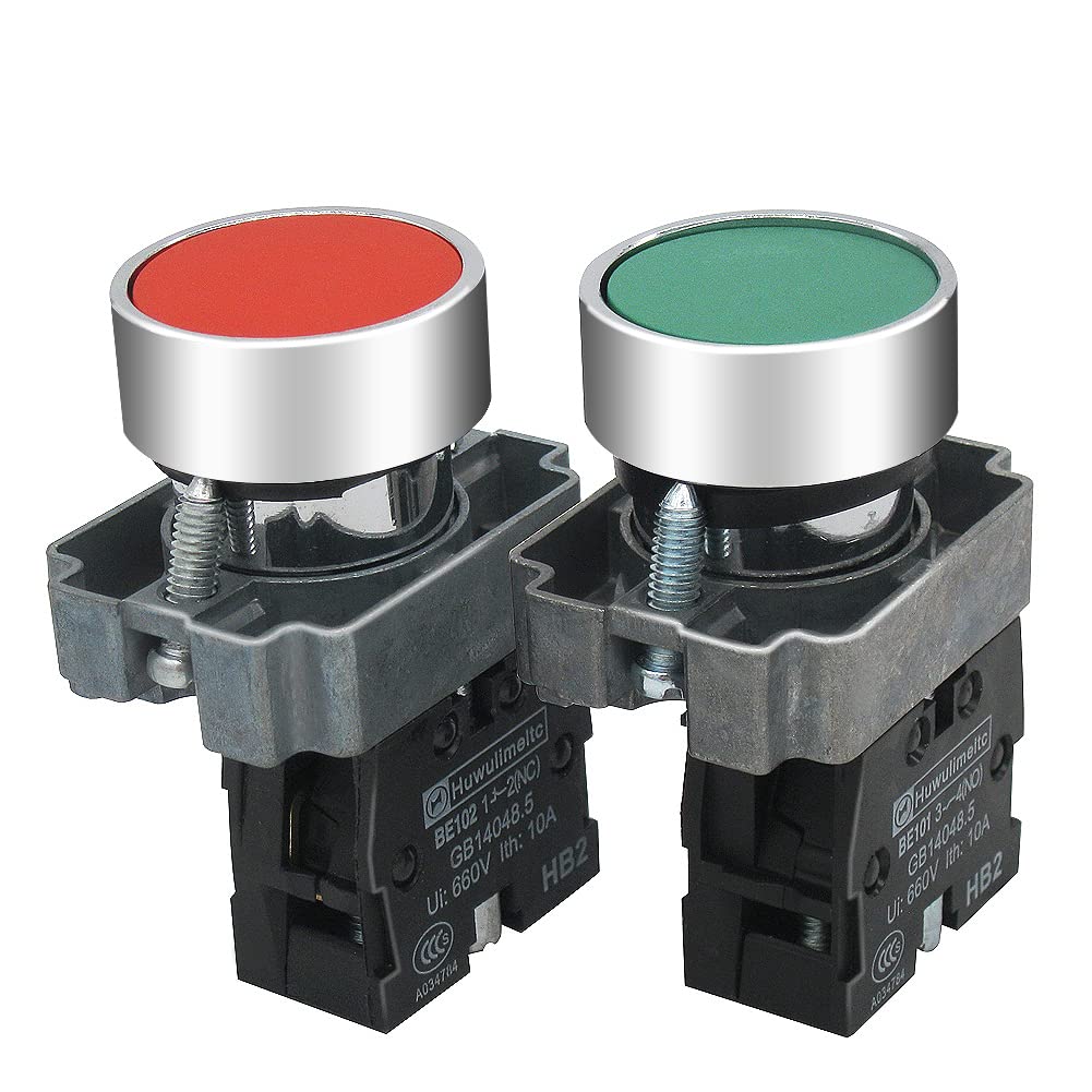 [Australia - AusPower] - mxuteuk 2pcs 22mm Momentary Push Button Switch SPST Red (1 NC) Green (1 NO) 660V 10A,1 Year Warranty HB2-BA-RG 