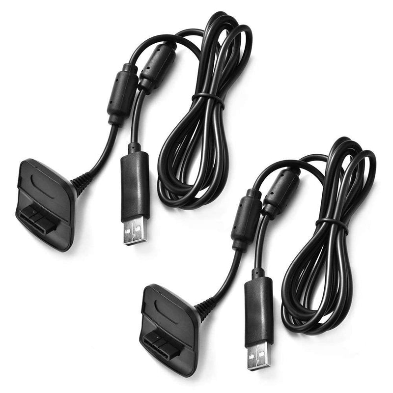 [Australia - AusPower] - Charging Cable for Xbox 360 & Slim Wireless Game Controllers,2 Pack Black 