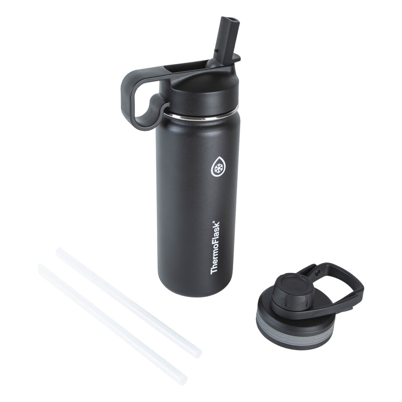 [Australia - AusPower] - Thermoflask Double Stainless Steel Insulated Water Bottle with Two Lids, 18 Ounce, Black 18 oz 