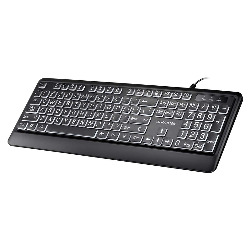 [Australia - AusPower] - SurnQiee Large Letter Print Keyboard, 104 Keys Standard Full Size USB Wired White LED Backlit Computer Keyboard (KB612) 