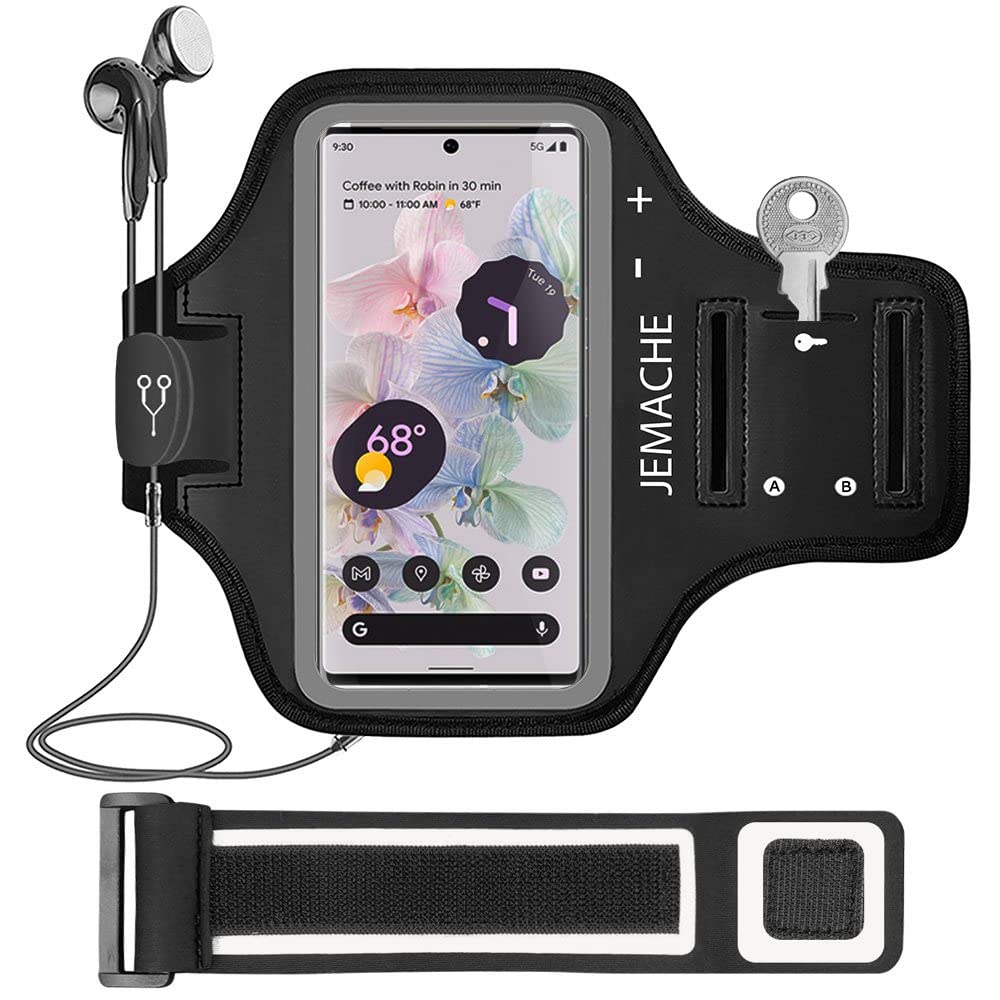 [Australia - AusPower] - Pixel 6, 6 Pro, 5a, 4XL Armband, JEMACHE Gym Running Exercises Workouts Arm Band for Google Pixel 6, 6 Pro, 5a 5G, 4 XL, 3a XL, 3 XL with Card Holder (Black) Black 