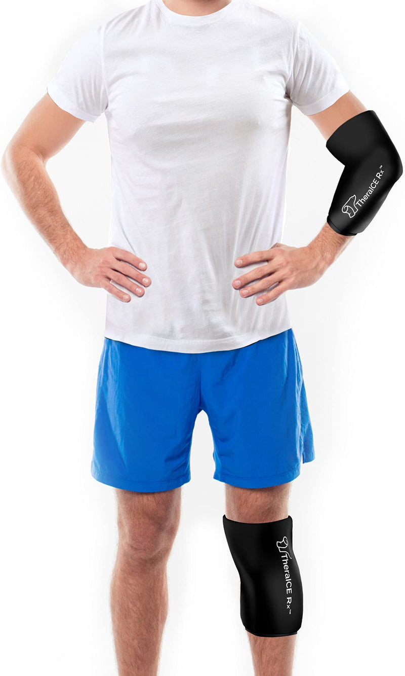 [Australia - AusPower] - TheraICE Rx Elbow & Knee Ice Pack for Injuries Compression Sleeve, Reusable Gel Cold Pack for Knee, Elbow, Ankle, Calf - Flexible Cold Wrap Recovery for Meniscus, ACL, MCL, Bursitis Pain Relief (S) Small Black 