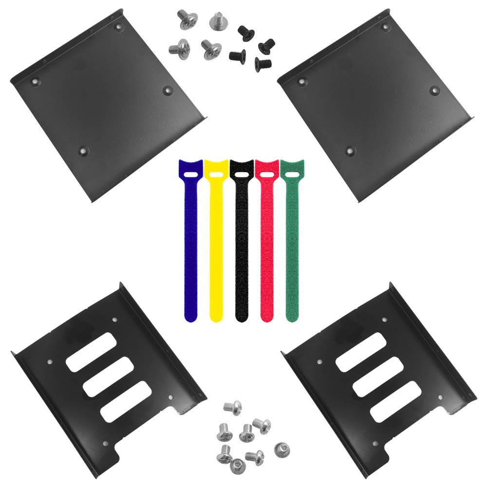 [Australia - AusPower] - findTop 4 Pack SSD Mounting Bracket Kit 2.5" to 3.5" Drive Bay, Metal Mounting Bracket Adapter Hard Drive Holder with 10 Assorted Colors Reusable Cord Organizer 