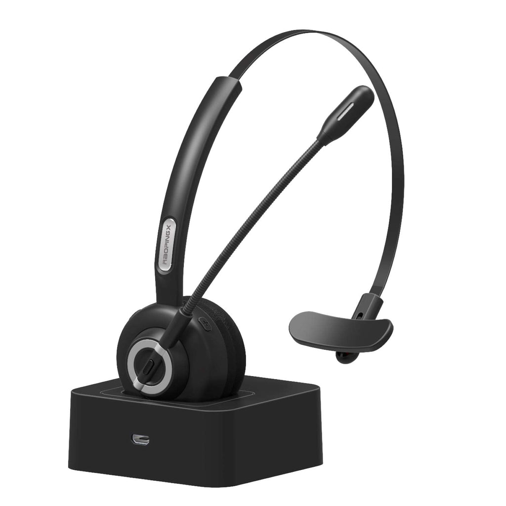 [Australia - AusPower] - Trucker Bluetooth Headset RAOPINGX Wireless Headset with Microphone Over The Head Headphones with Noise Cancelling Sound On Ear Car Earphones Office Earpiece for Cellphone Call Center Bluetooth V5.0 