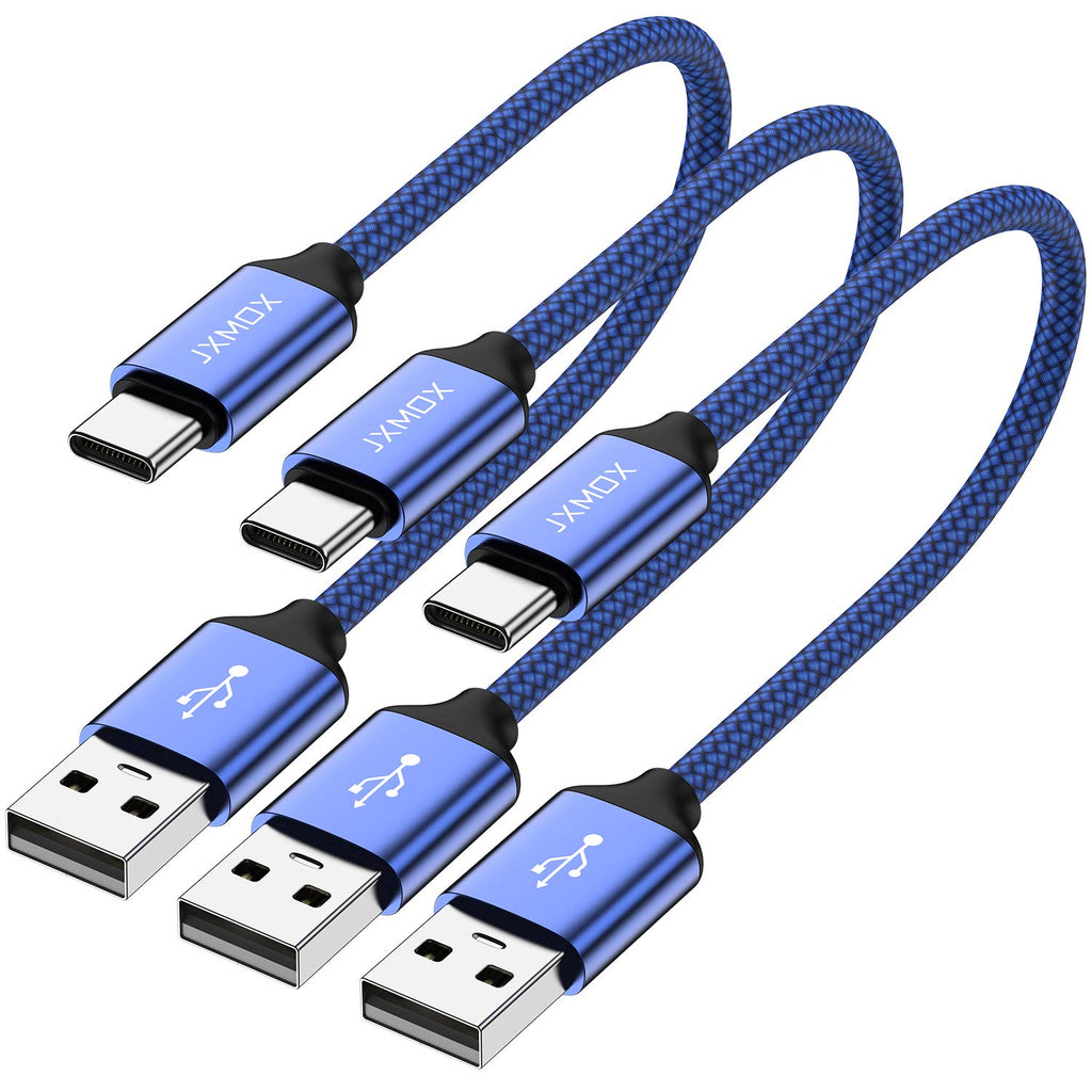 [Australia - AusPower] - USB C Cable Short,JXMOX [0.8ft 3 Pack] USB Type C Cable Braided Fast Charge Cord Compatible Samsung Galaxy Note 9 8,S10 S9 S8 Plus, LG V30 V20 G5,Nexus,Moto Z2 Z3,Power Bank and Portable Charger(Blue) Blue 
