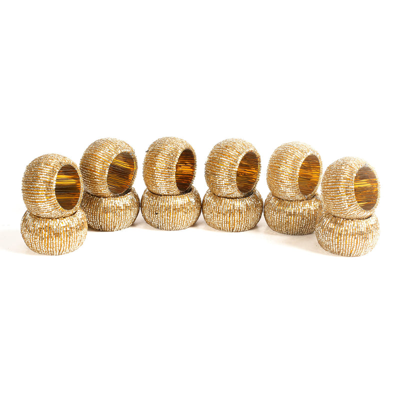 [Australia - AusPower] - Handcrafted Classical Beaded Napkin Ring, Wedding Party Decoration, Thanksgiving Napkin Ring, Decorative Napkin Ring - A Beautiful Emphasize to Set Your Dining Table With Style - Set of 12 - Gold 12 Pack Tubular Beads 