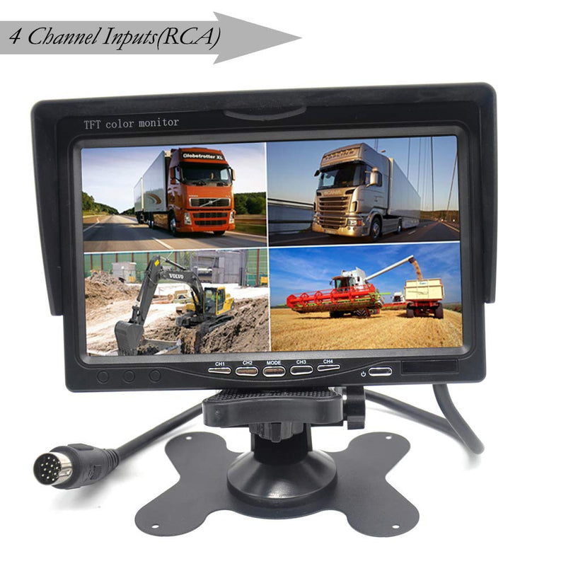 [Australia - AusPower] - Padarsey 7" TFT LCD Car Rearview Quad Split Monitor,Remote Control, 4 Channels RCA Video Inputs(4-PIN Shockproof Connector) - 12V-24V 800×480HD Screen w/Sunshade Anti-Glare 