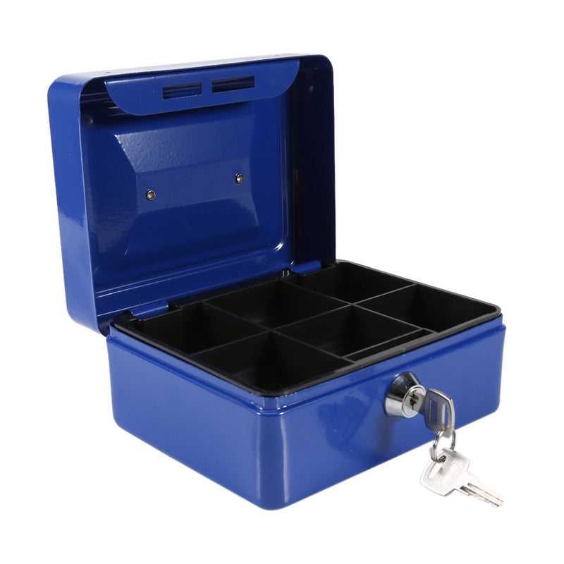 [Australia - AusPower] - 1Pc Metal Cash Box,Small Portable Steel Lockable Cash  Security Box,Resistant Safe Lock Box with Key (Blue) Blue 